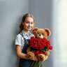 букет из 21 красной розы  и мишка (в ассортименте) 